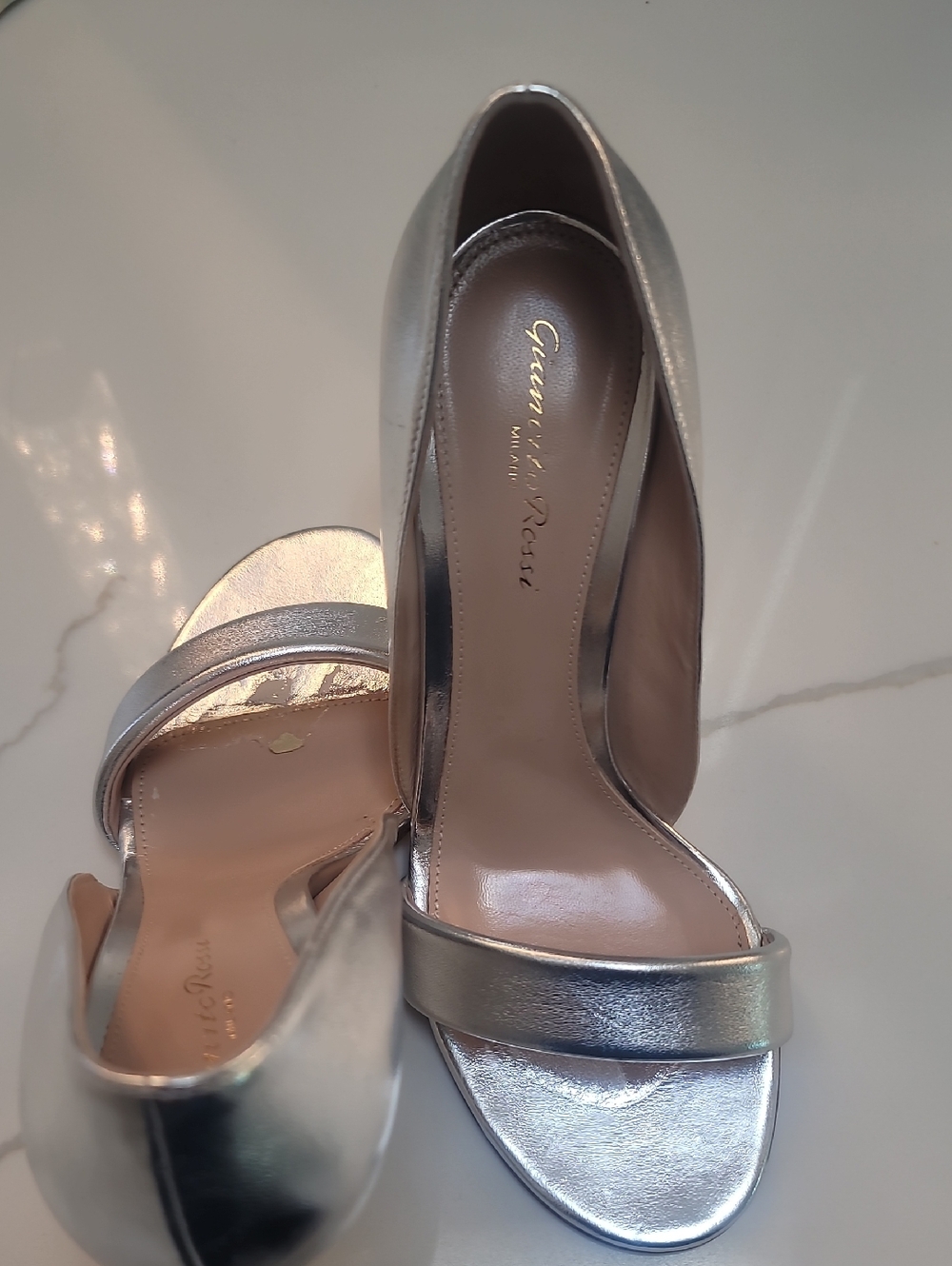 Gianvito Rossi Silver Open-Toe Single-Strap Heels